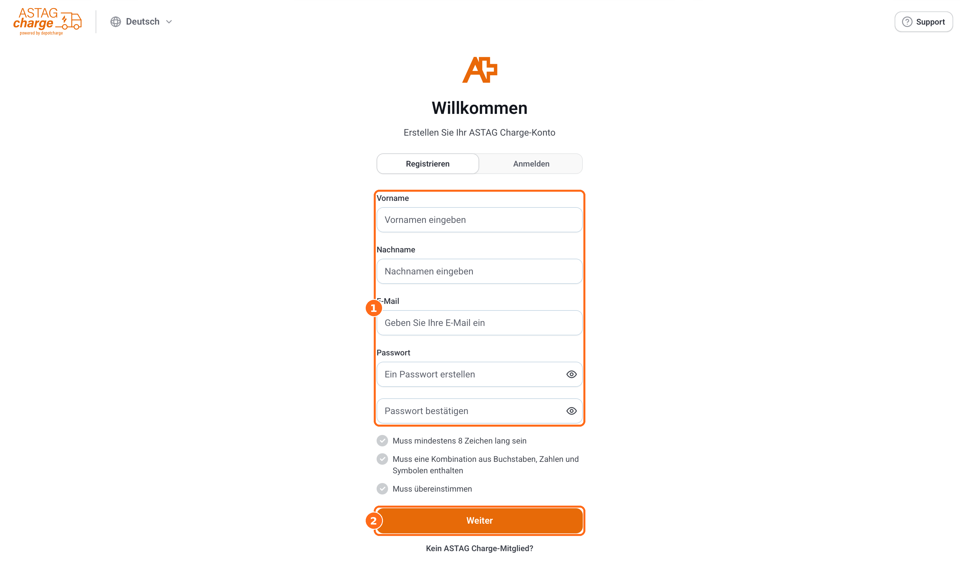 Screenshot: Registrierung ASTAG