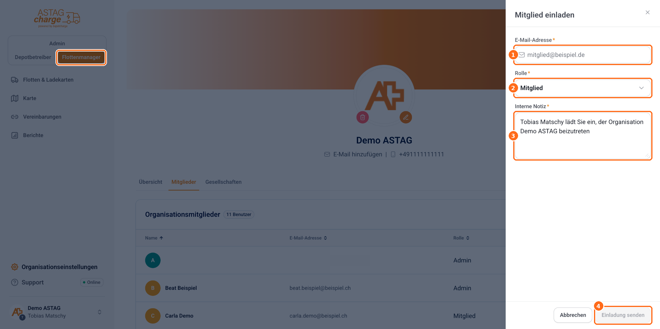 Screenshot: Mitglied einladen