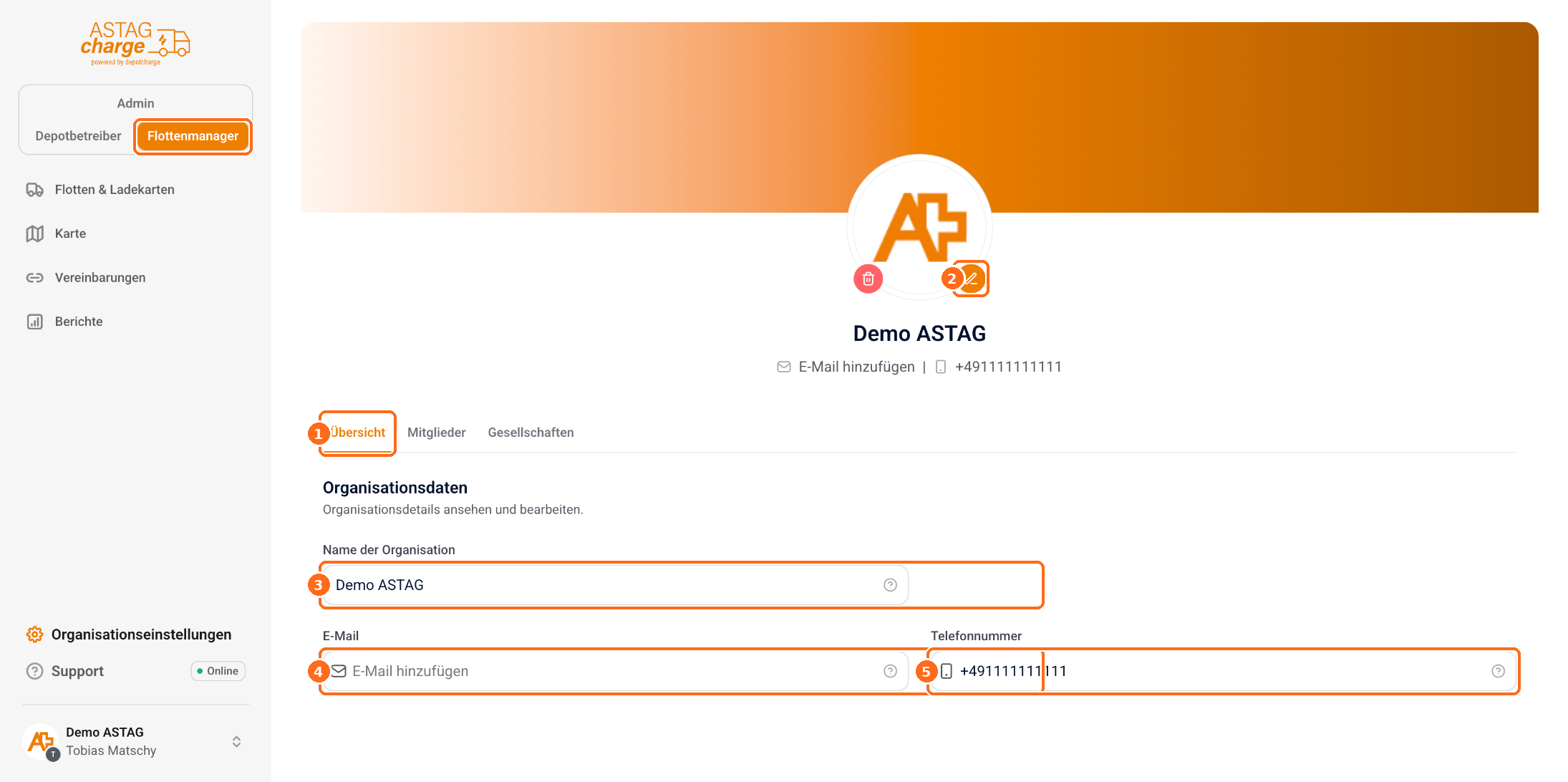 Screenshot: Organisationsdaten