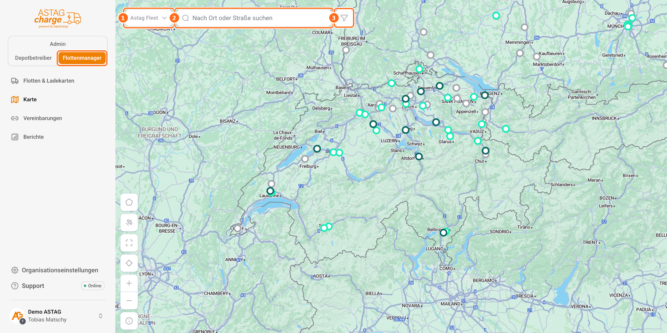Screenshot: Standorte finden