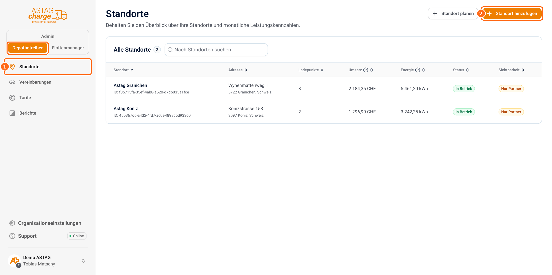 Screenshot: Standort anlegen
