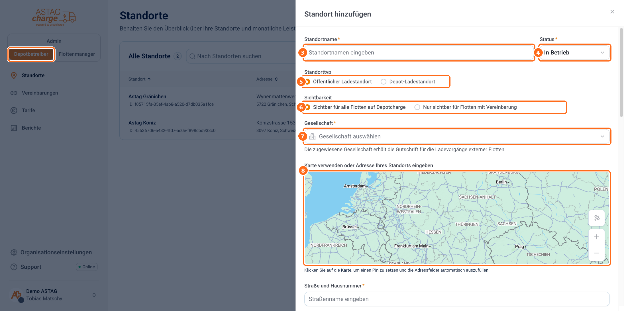Screenshot: Standort anlegen