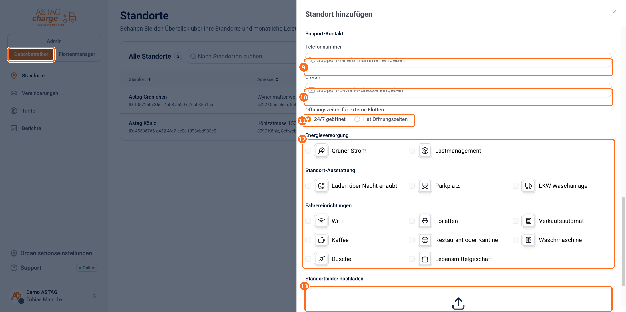 Screenshot: Standort anlegen